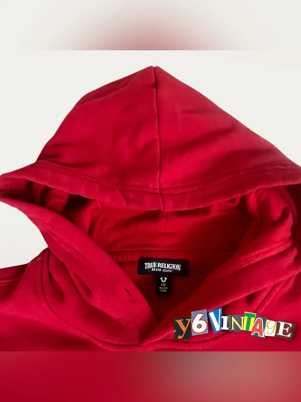 Large True Religion Red Pullover Hoodie with White Logo